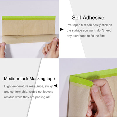 Harfington Pre-Taped Masking Film Brown Paper with Medium-Tack Tape