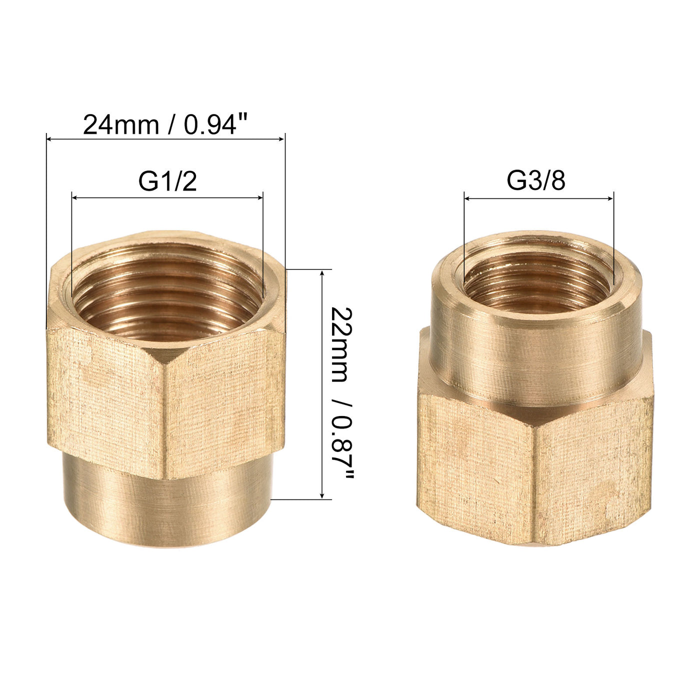Harfington Brass Reducer Pipe Fitting G1/2 x G3/8 Female Thread Hex Coupling Connector Adapter