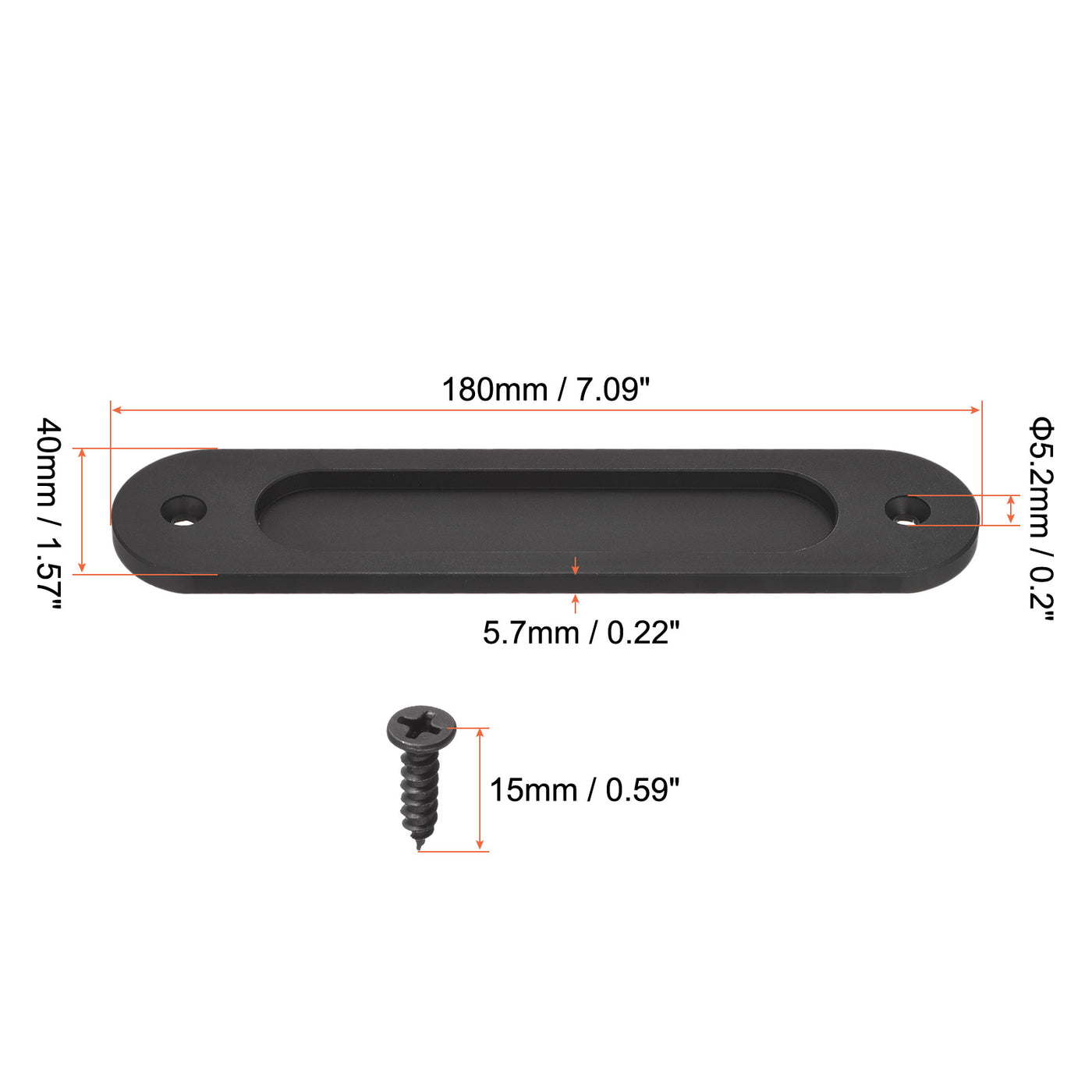Harfington Finger Flush Pull Handle 180x40x5.7mm Oval for Drawer Door Black 2pcs