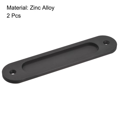 Harfington Finger Flush Pull Handle 180x40x5.7mm Oval for Drawer Door Black 2pcs