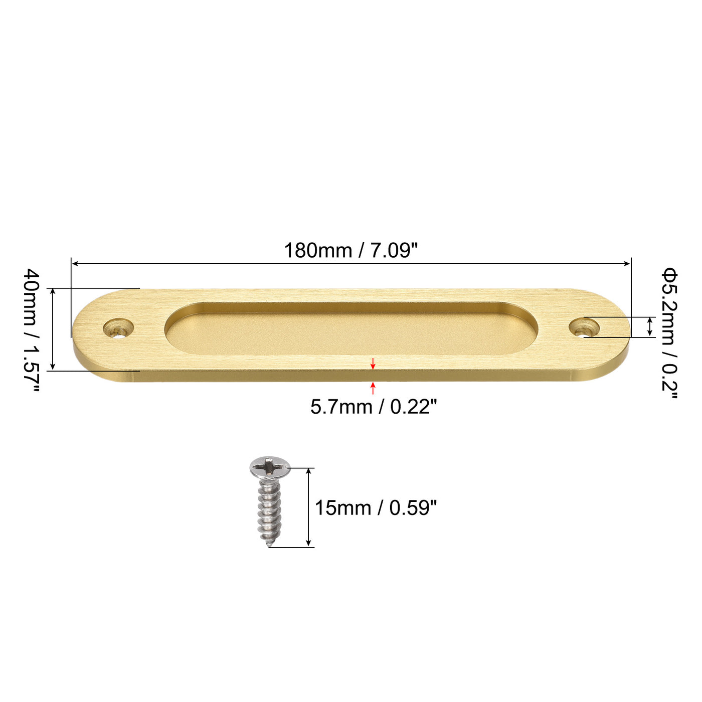 Harfington Finger Flush Pull Handle 180x40x5.7mm Oval for Drawer Door Bright Gold 2pcs