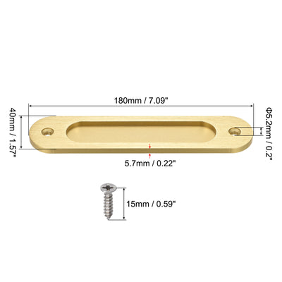 Harfington Finger Flush Pull Handle 180x40x5.7mm Oval for Drawer Door Bright Gold 2pcs