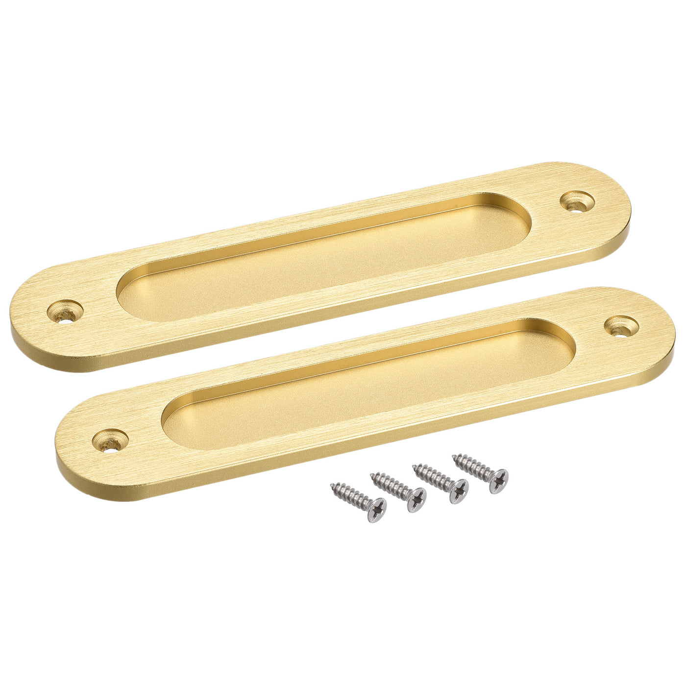 Harfington Finger Flush Pull Handle 180x40x5.7mm Oval for Drawer Door Bright Gold 2pcs