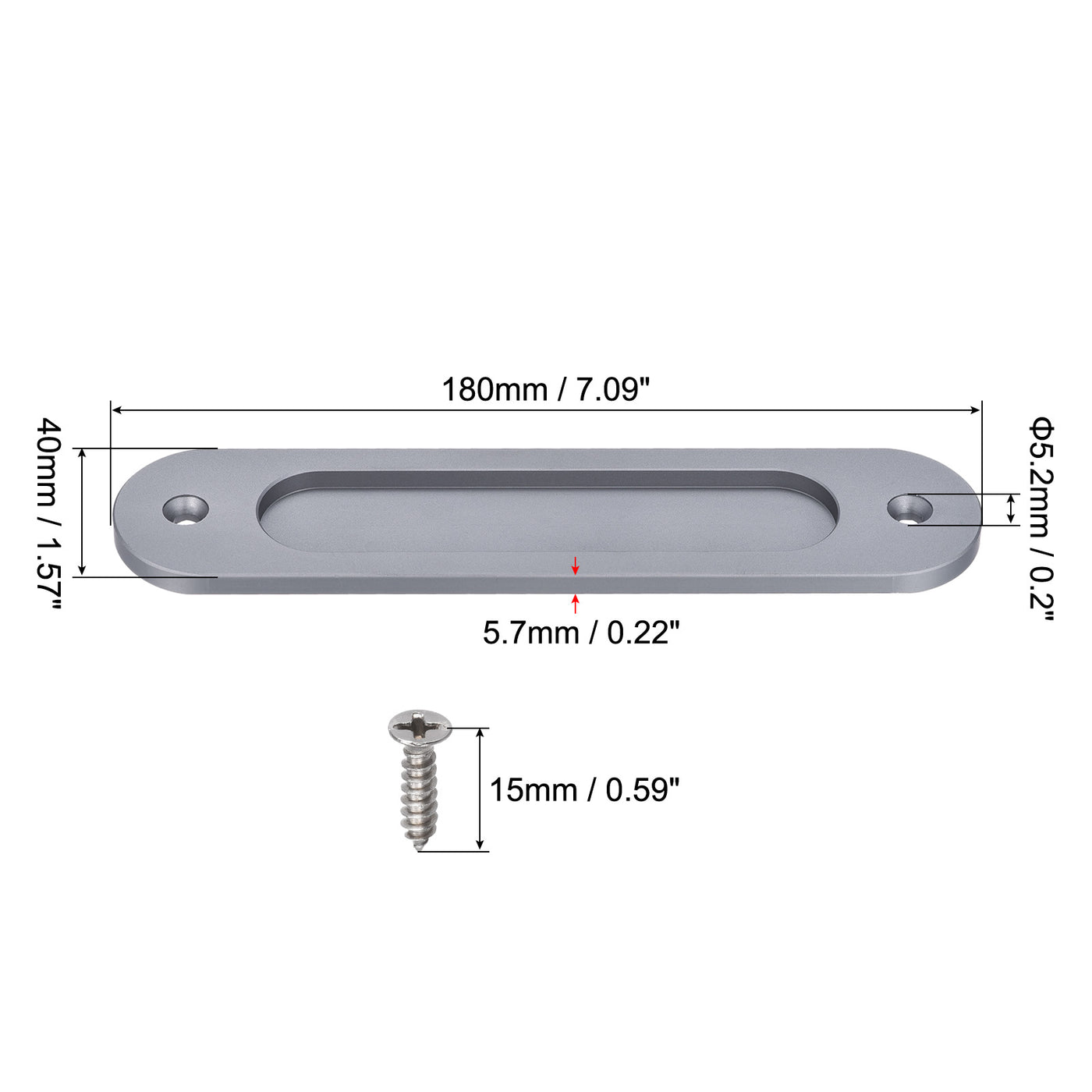 Harfington Finger Flush Pull Handle 180x40x5.7mm Oval for Drawer Door Grey 2pcs
