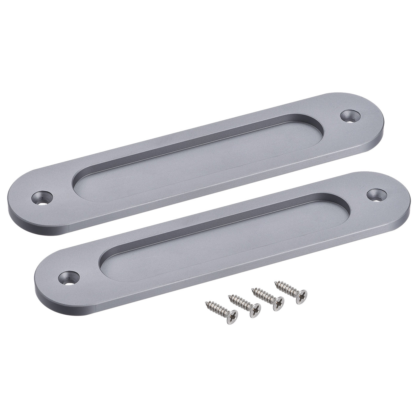 Harfington Finger Flush Pull Handle 180x40x5.7mm Oval for Drawer Door Grey 2pcs