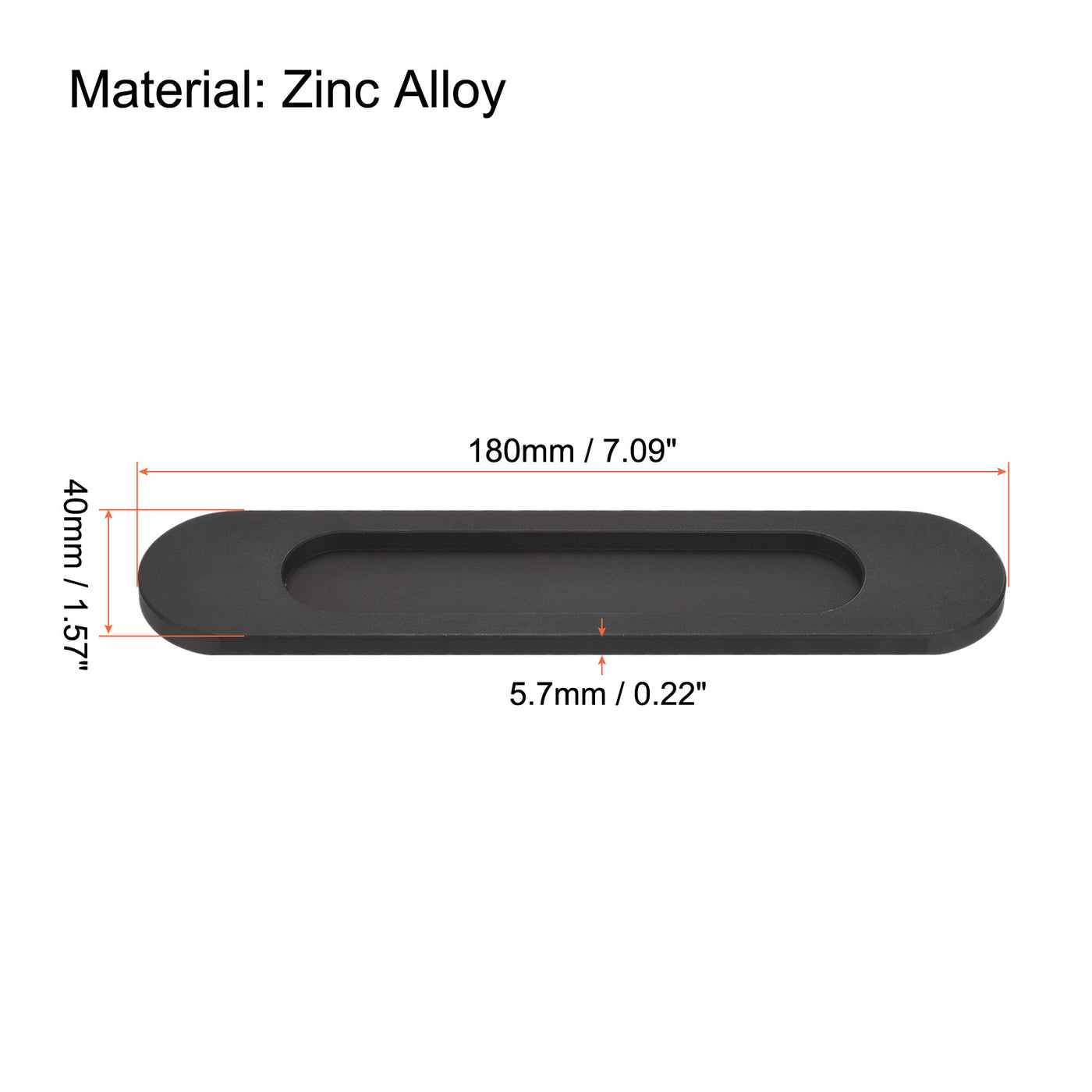 Harfington Finger Flush Pull Handle 180x40x5.7mm Oval with Sticker Black