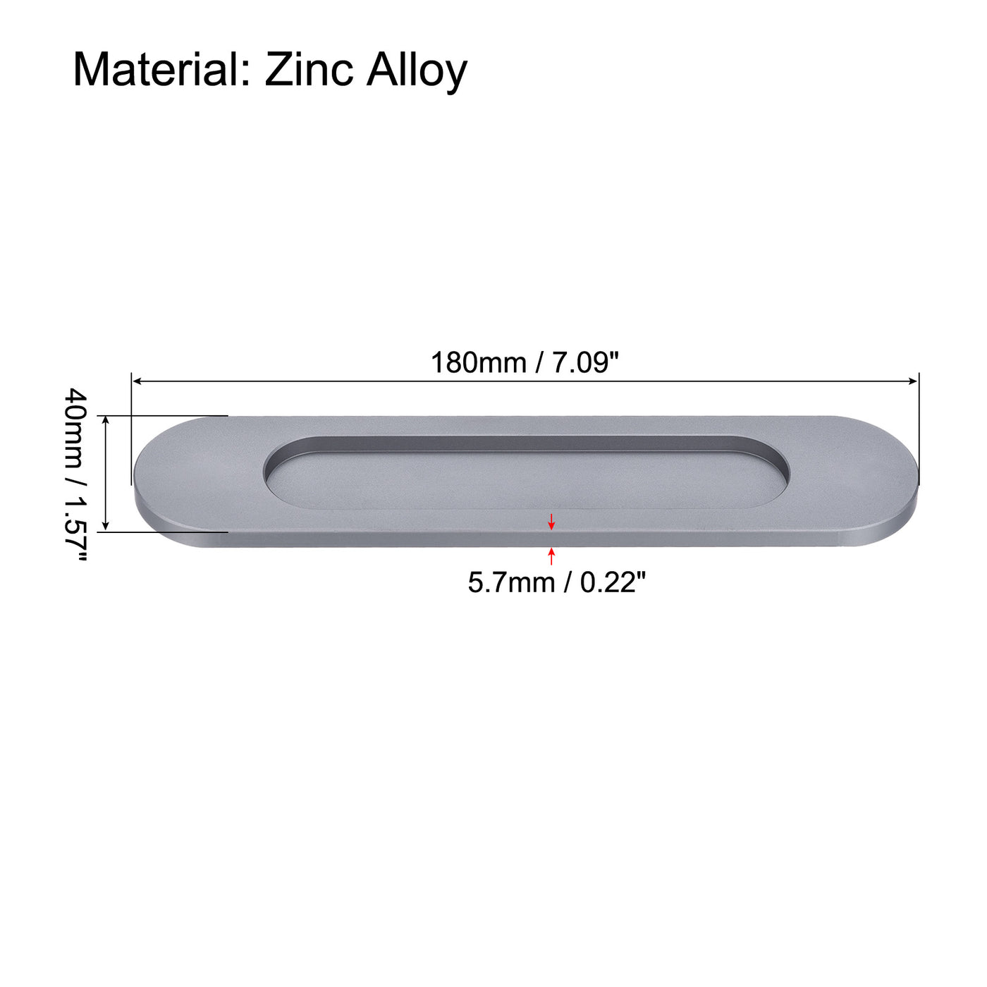 Harfington Finger Flush Pull Handle 180x40x5.7mm Oval with Sticker Grey