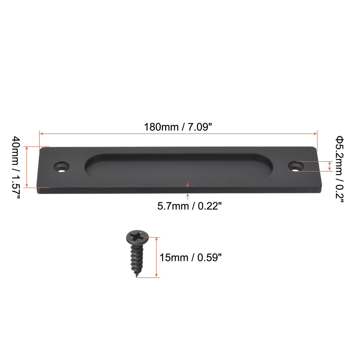 Harfington Finger Flush Pull Handle 180x40x5.7mm Rectangle for Drawer Door Black