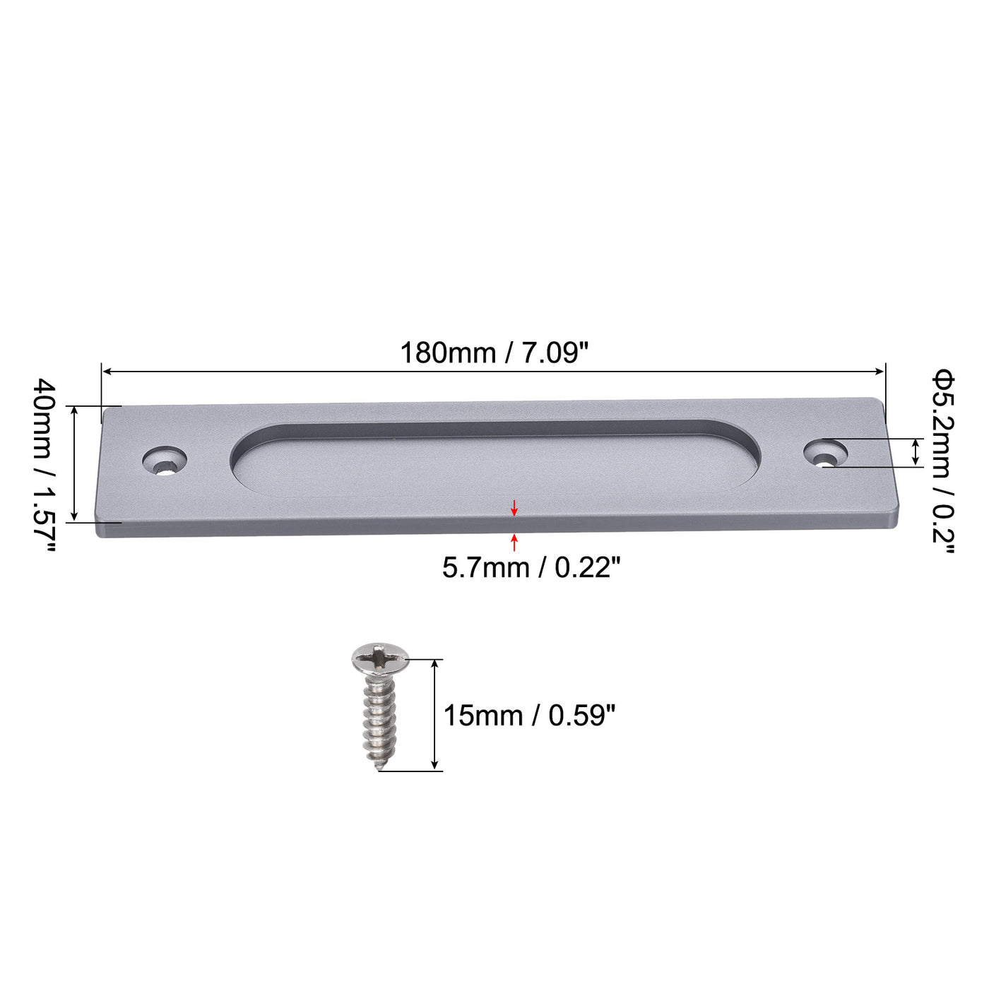 Harfington Finger Flush Pull Handle 180x40x5.7mm Rectangle for Drawer Door Grey