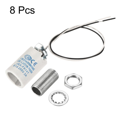 Harfington E14 Bulb Socket Ceramic Candelabra Bulb Lamp Holder with M10 Lamp Pipe Nut & Wire for E14 Incandescent Bulb, Pack of 8