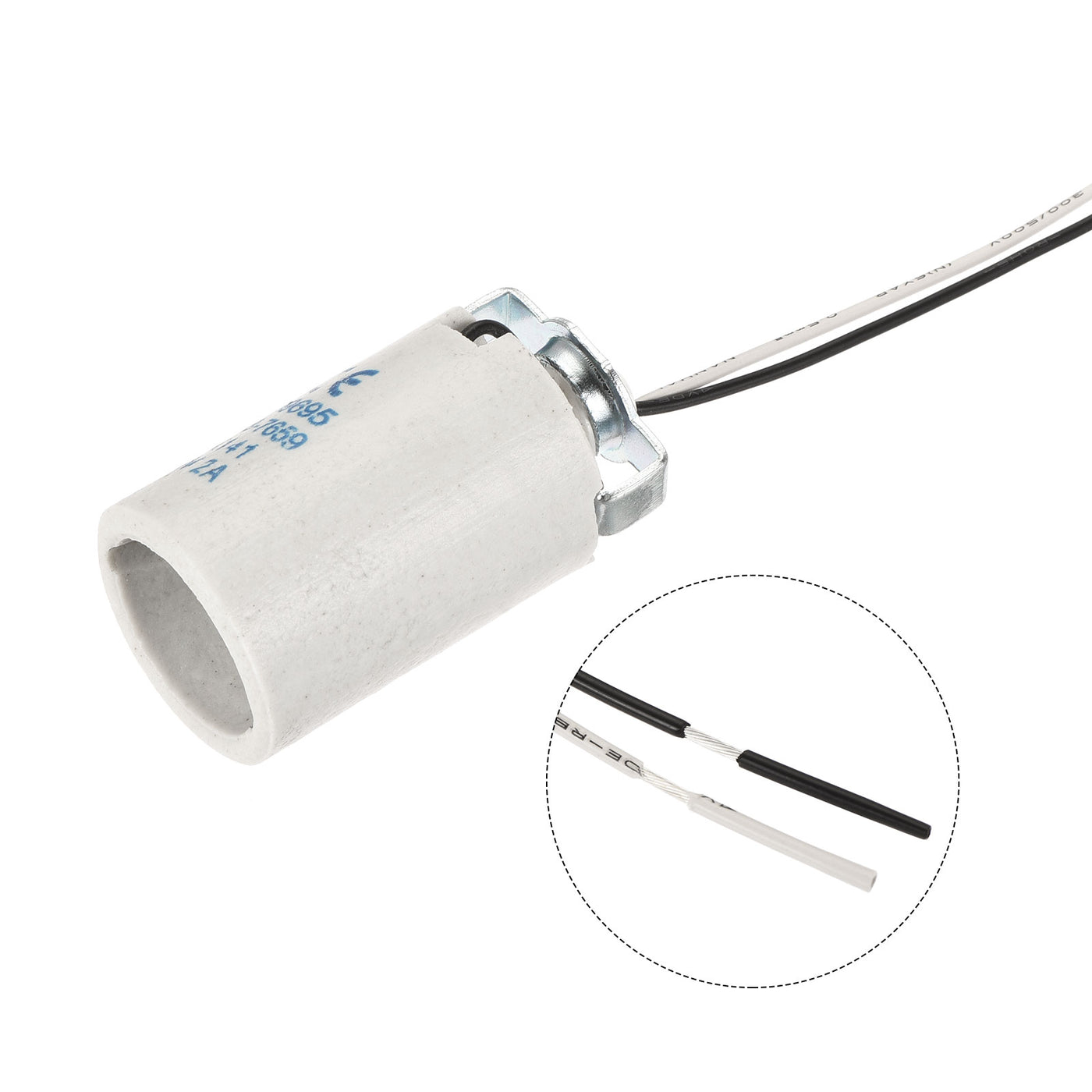 Harfington E14 Bulb Socket Ceramic Candelabra Bulb Lamp Holder with M10 Lamp Pipe Nut & Wire for E14 Incandescent Bulb, Pack of 8