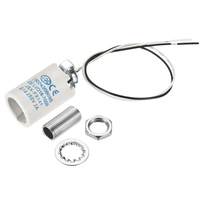 Harfington E14 Bulb Socket Ceramic Candelabra Bulb Lamp Holder with M10 Lamp Pipe Nut & Wire for E14 Incandescent Bulb, Pack of 8