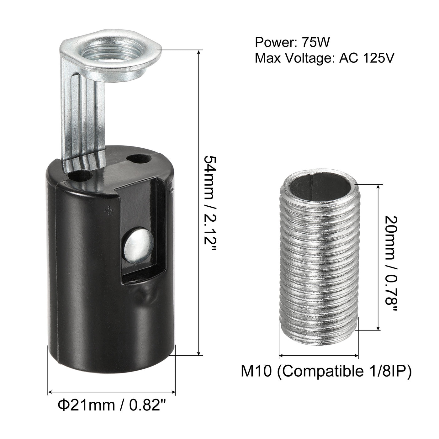 Harfington E14-Lampenfassung, Kerzenlampenfassungen, Kronleuchter E14-LED-Halterung 21 x 54 mm, schwarz mit M10 1/8IP-Gewinde für E14-Glühbirne, 3 Stück
