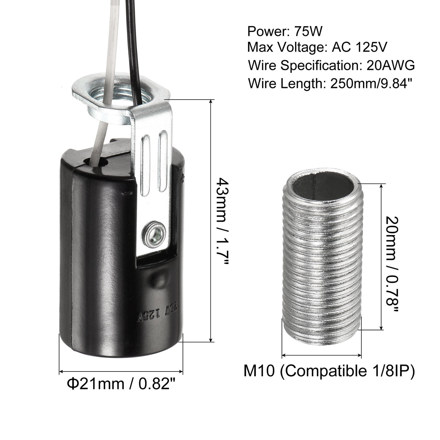 Harfington Lamp Socket, Candle Lamp Holders, Chandelier with Wire Threaded for Bulb