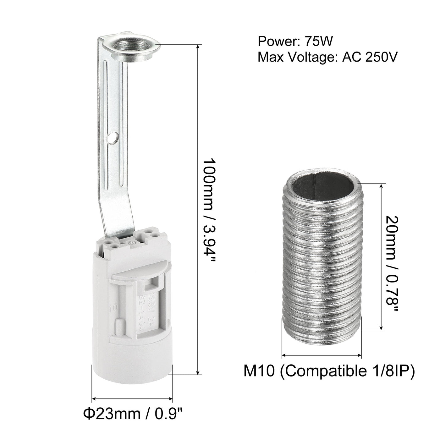 Harfington E14 Bulb Socket Plastic Lamp Holder White 23x100mm with M10 Threaded Lamp Pipe Nut for E14 Bulb, Pack of 6