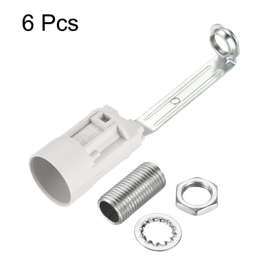 Harfington E14 Bulb Socket Plastic Lamp Holder White 23x100mm with M10 Threaded Lamp Pipe Nut for E14 Bulb, Pack of 6