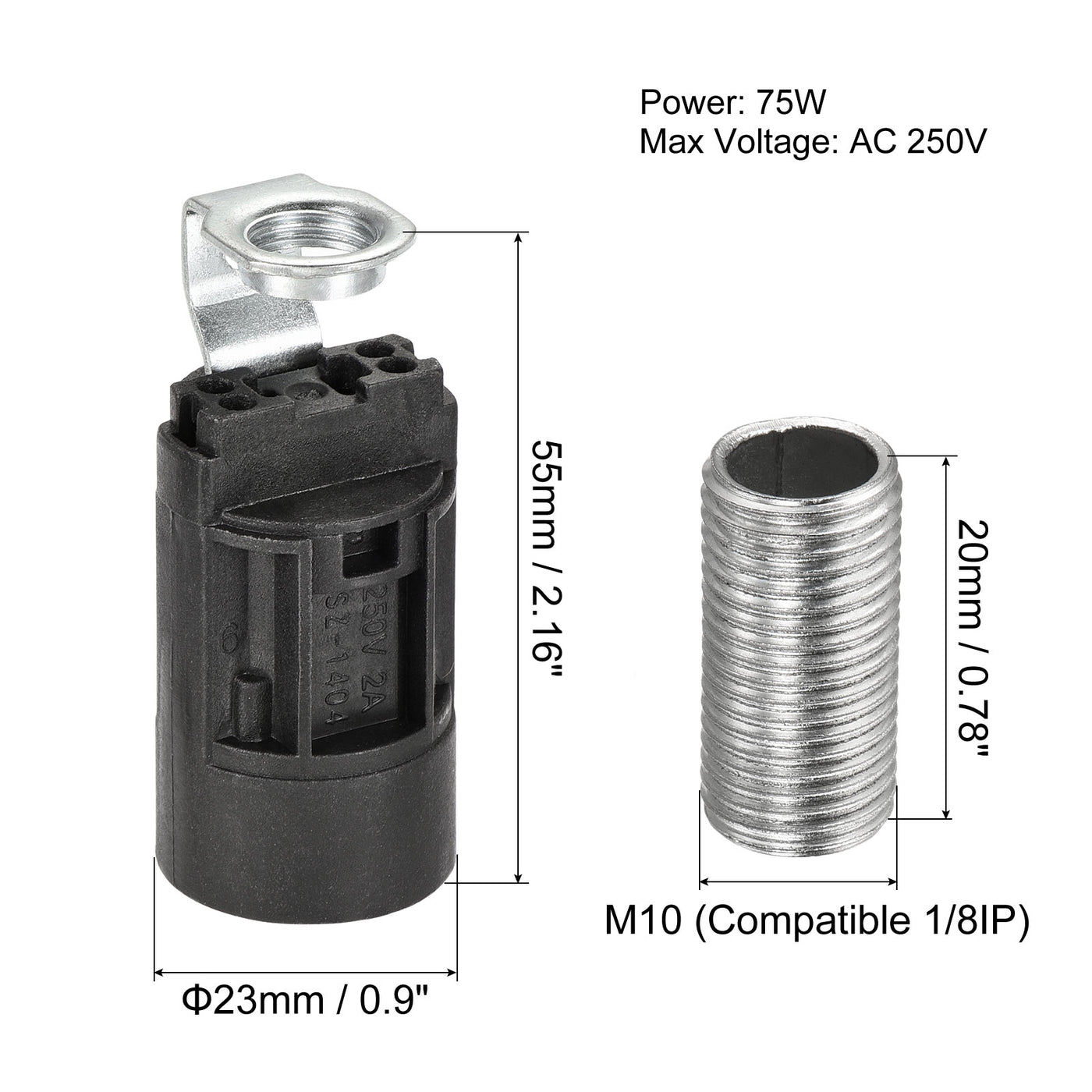 Harfington Bulb Socket Plastic Lamp Holder with Threaded Lamp Pipe Nut for Bulb