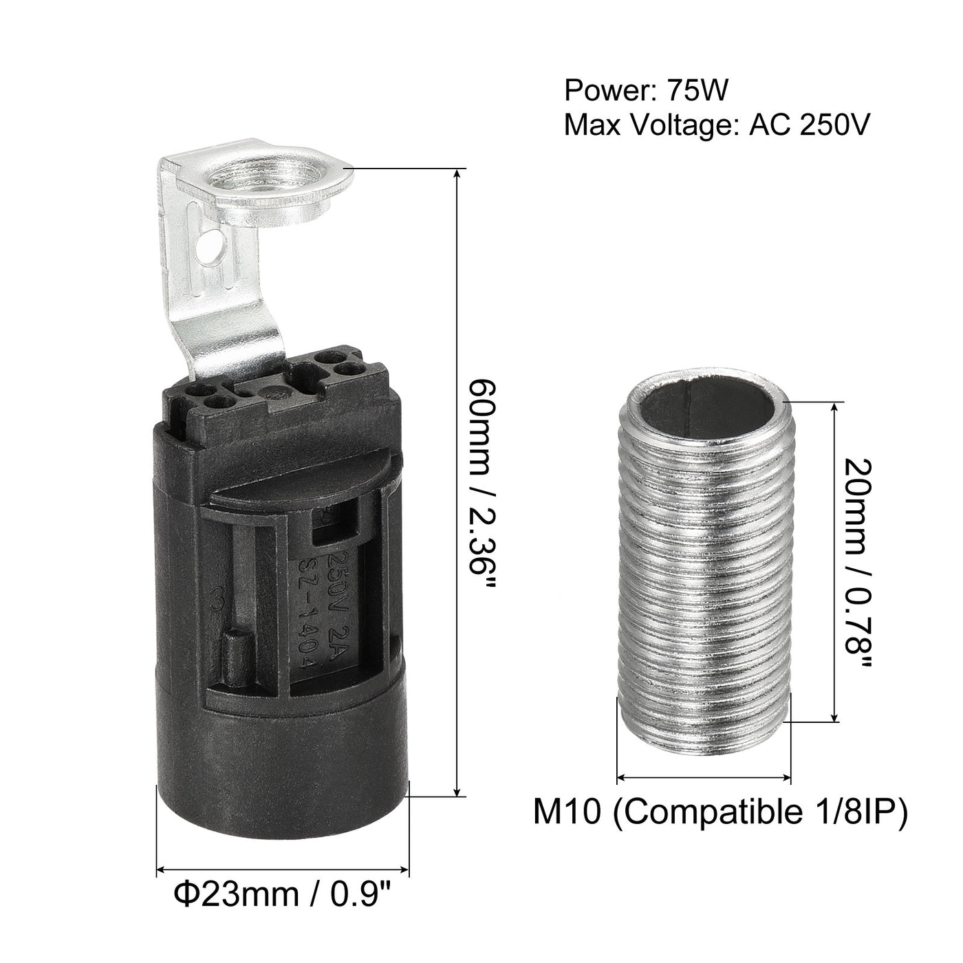 Harfington Bulb Socket Plastic Lamp Holder with Threaded Lamp Pipe Nut for Bulb