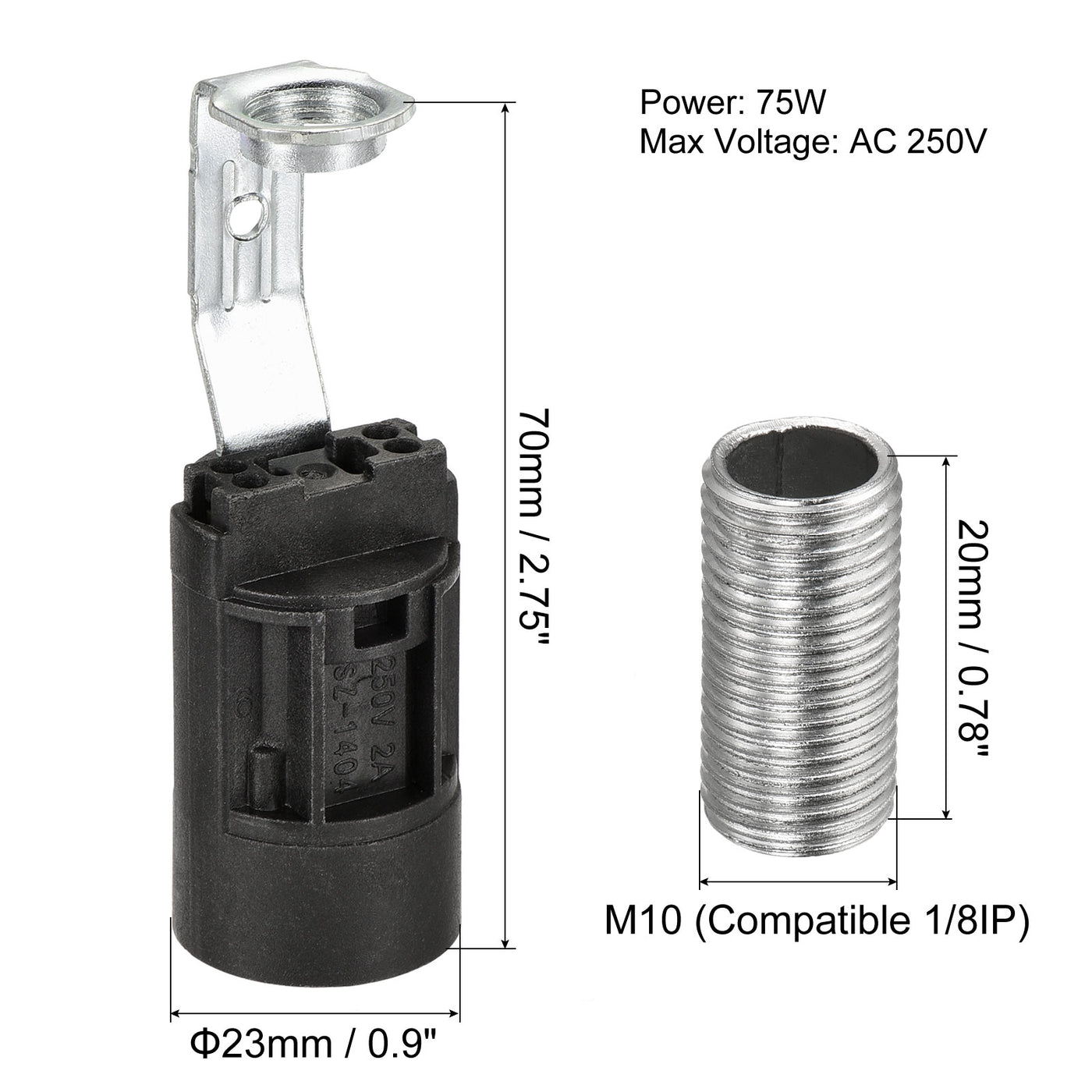 Harfington Bulb Socket Plastic Lamp Holder with Threaded Lamp Pipe Nut for Bulb