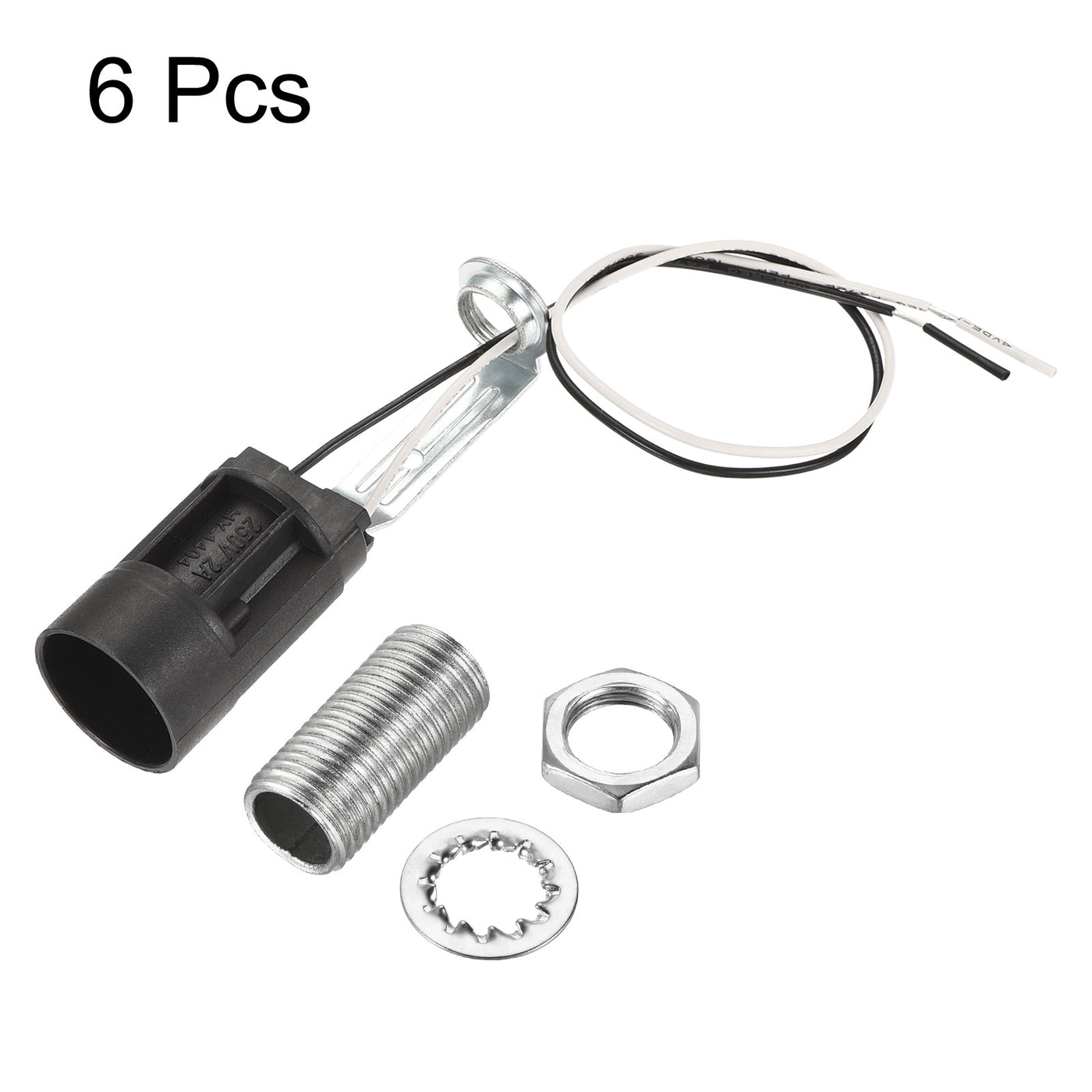 Harfington E14 Bulb Socket Plastic Bulb Candle Lamp Holder Black 23x80mm with M10 Lamp Pipe Nut & Wire for E14 Bulb, Pack of 6