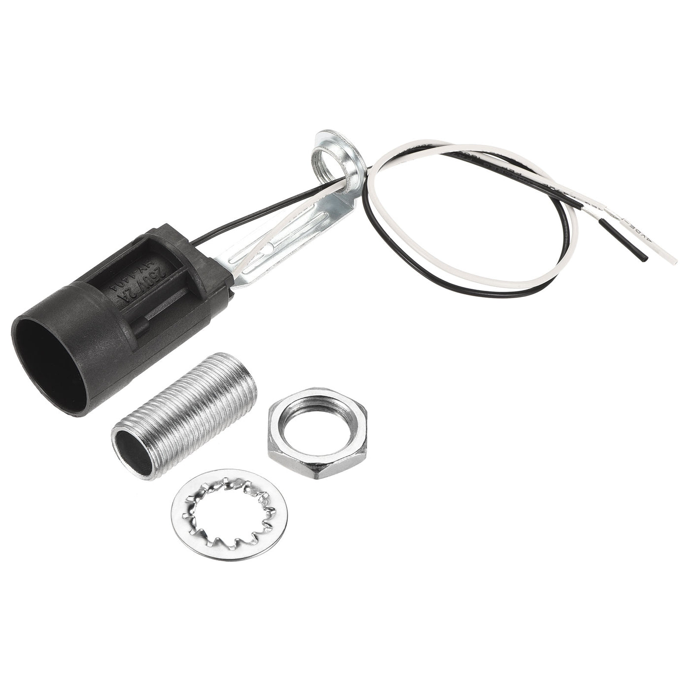 Harfington E14 Bulb Socket Plastic Bulb Candle Lamp Holder Black 23x80mm with M10 Lamp Pipe Nut & Wire for E14 Bulb, Pack of 6