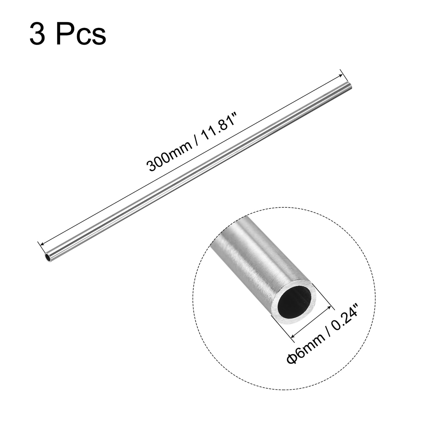 uxcell Uxcell 304 Stainless Steel Tube, 6mm OD 0.8mm Wall Thickness 300mm Length 3 Pcs