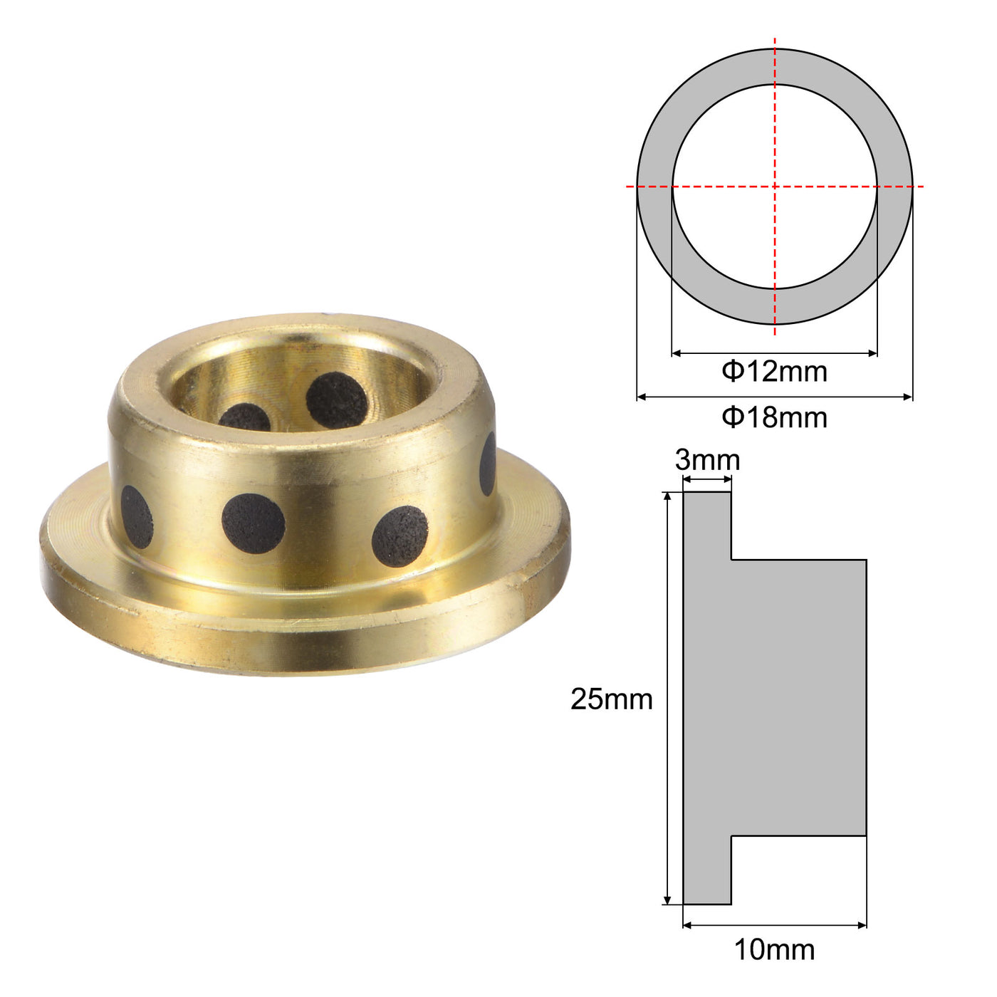 uxcell Uxcell Flanged Sleeve Bearings Wrapped Oilless Bushing Brass