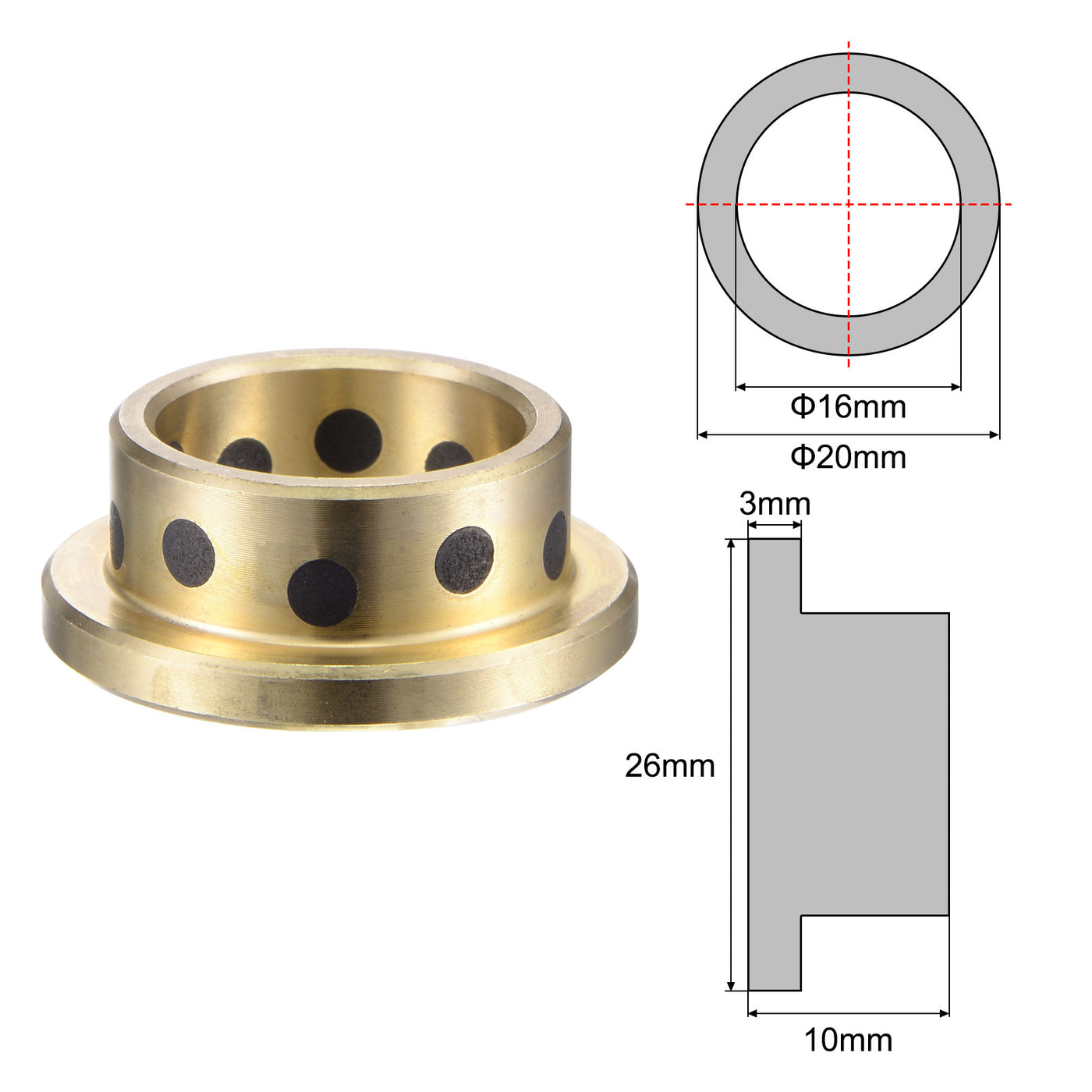 uxcell Uxcell Flanged Sleeve Bearings Wrapped Oilless Bushing Brass