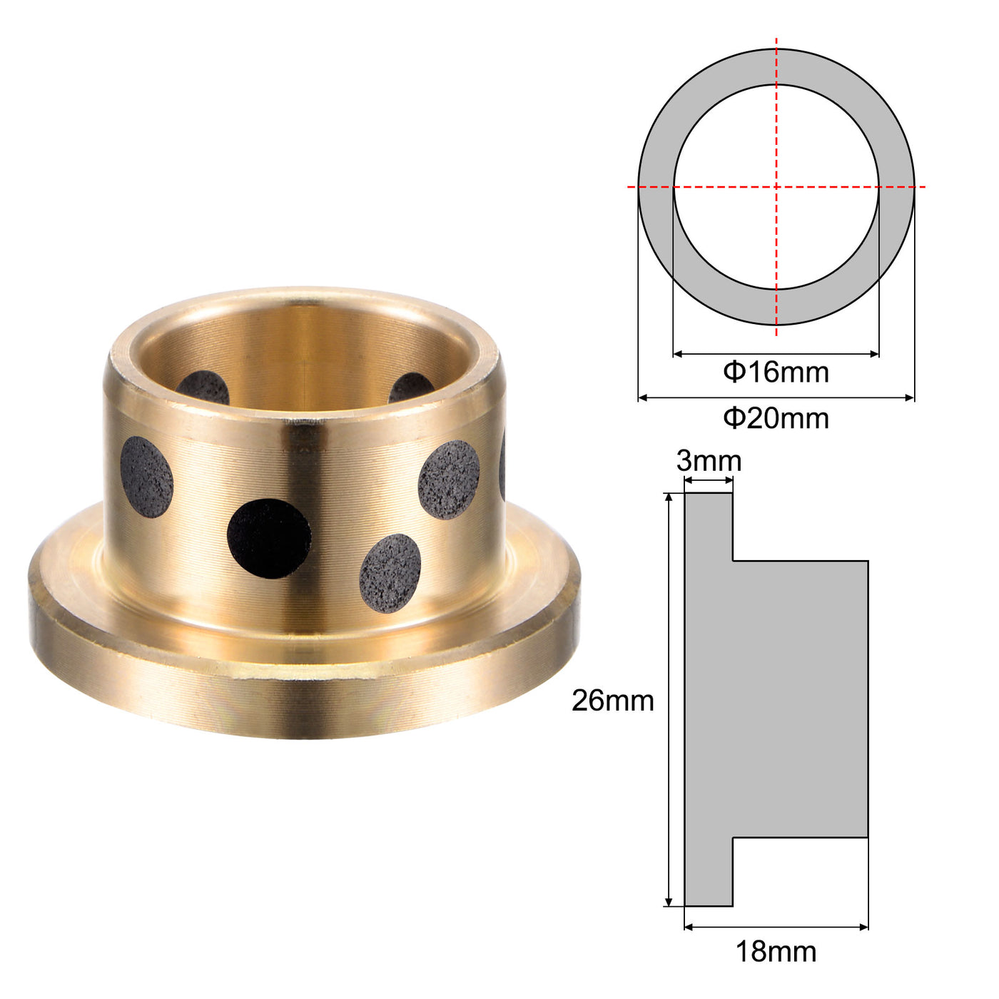 uxcell Uxcell Flanged Sleeve Bearings Wrapped Oilless Bushing Brass