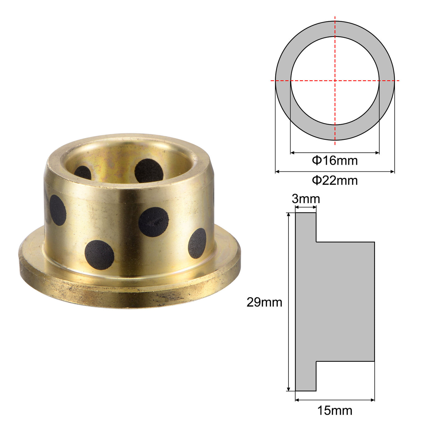 uxcell Uxcell Flanged Sleeve Bearings Wrapped Oilless Bushings Brass
