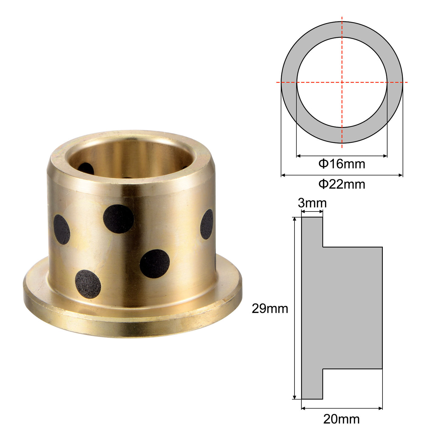 uxcell Uxcell Flanged Sleeve Bearings Wrapped Oilless Bushing Brass