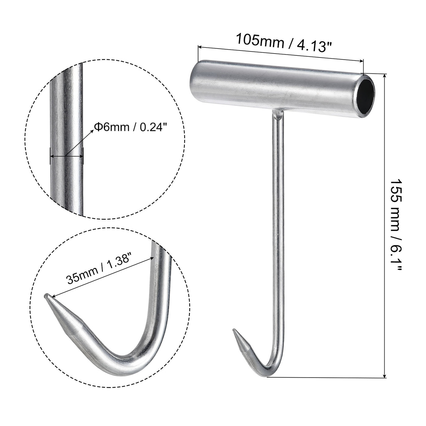 uxcell Uxcell T-Handle Meat Boning Hook, Stainless Steel T Hook for Kitchen Butcher Shop Restaurant