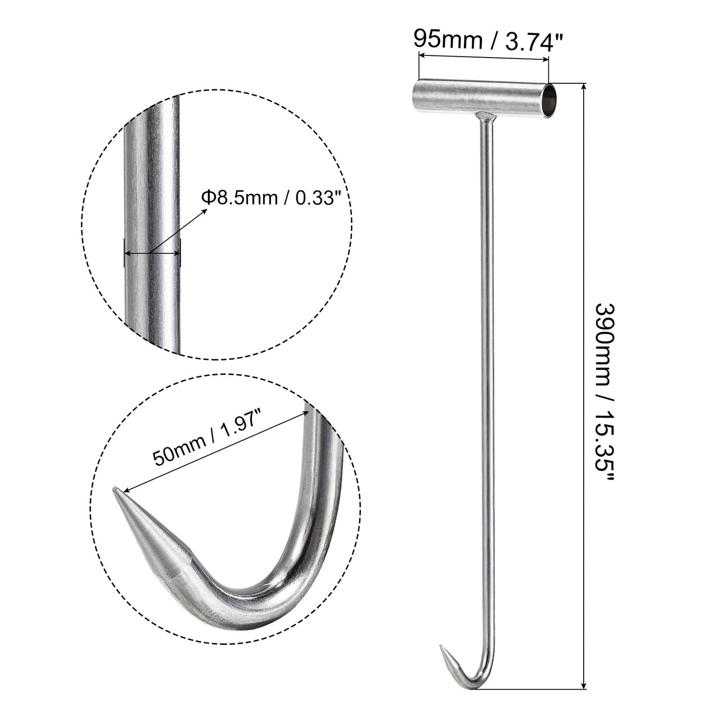 uxcell Uxcell T-Handle Meat Boning Hook, Stainless Steel T Hook for Kitchen Butcher Shop Restaurant