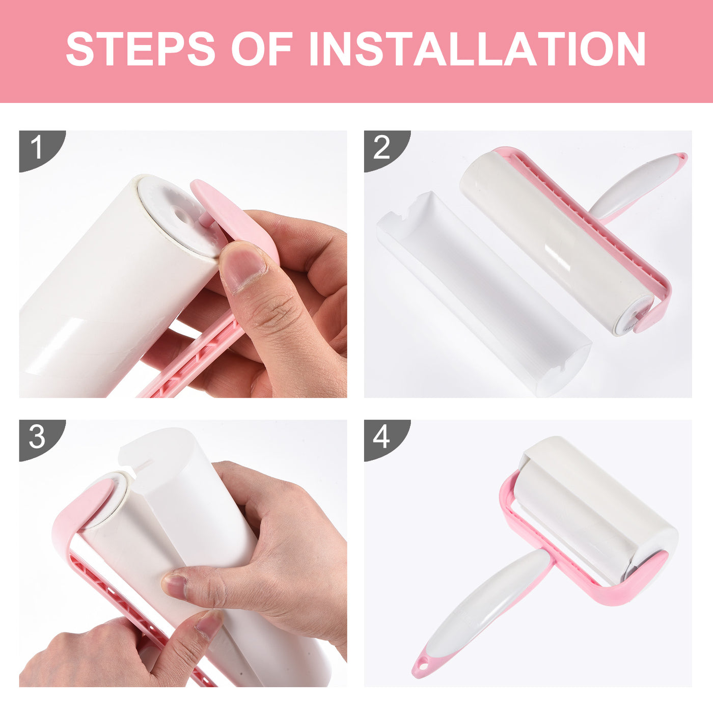 Harfington 190mm Sticky Lint Roller Manual Dust Hair Remover Pink