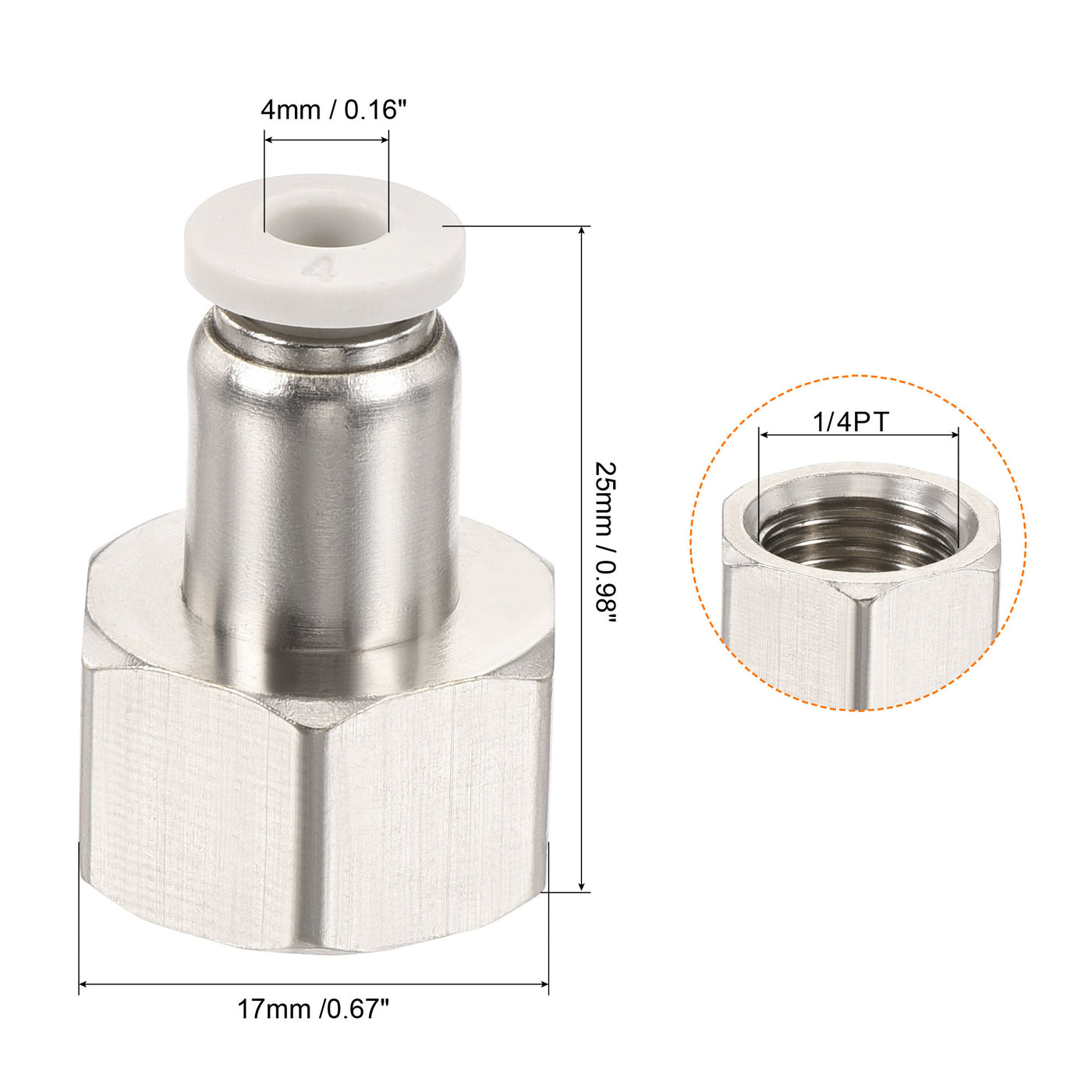 Harfington Push to Connect Fittings Female Thread Fit Tube Nickel-plated Copper Straight Fitting