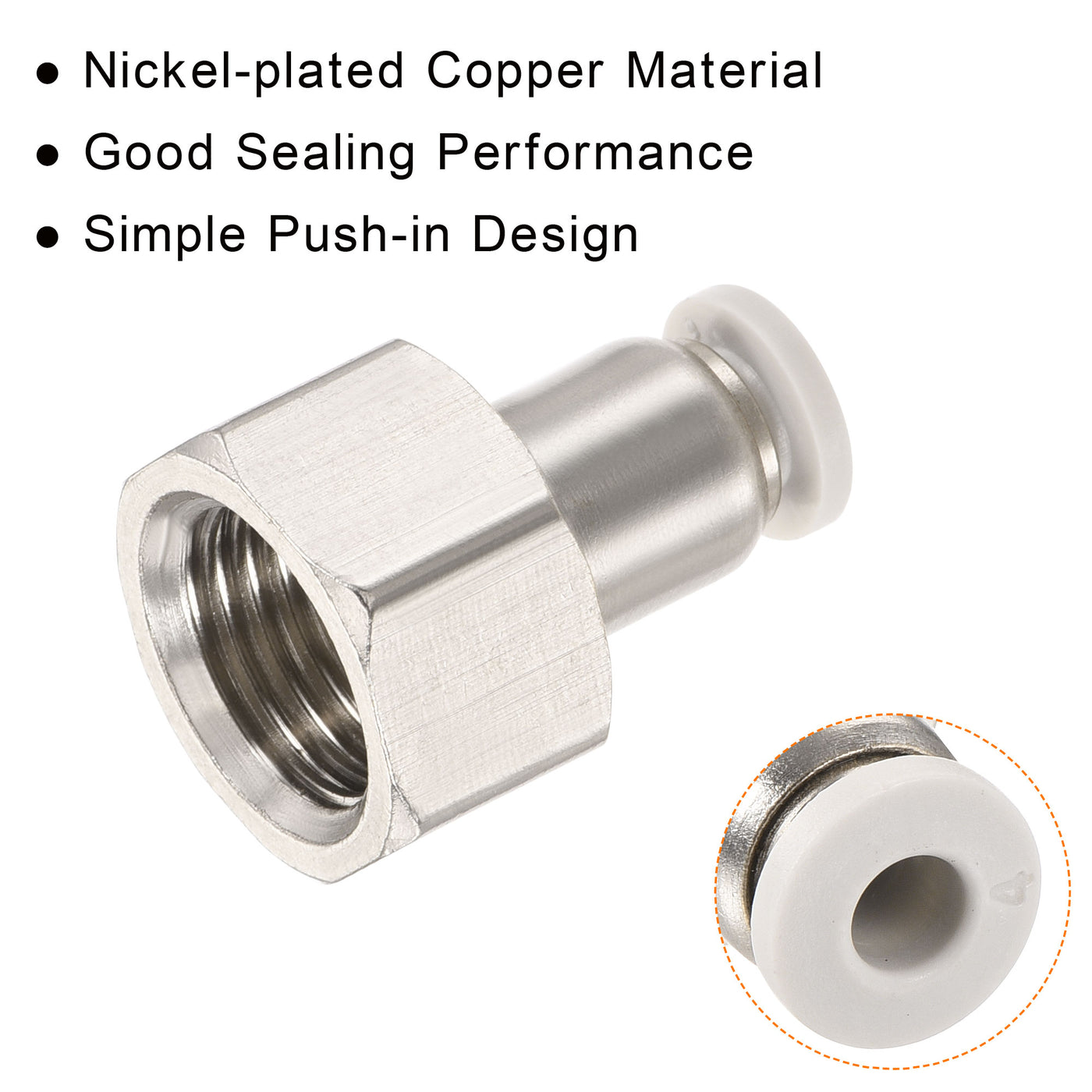 Harfington Push to Connect Fittings Female Thread Fit Tube Nickel-plated Copper Straight Fitting