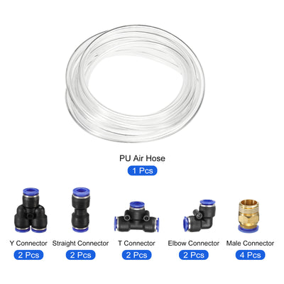 Harfington Pneumatic PU Air Hose Pipe Kit, Tube Connectors with Push to Connect Fitting