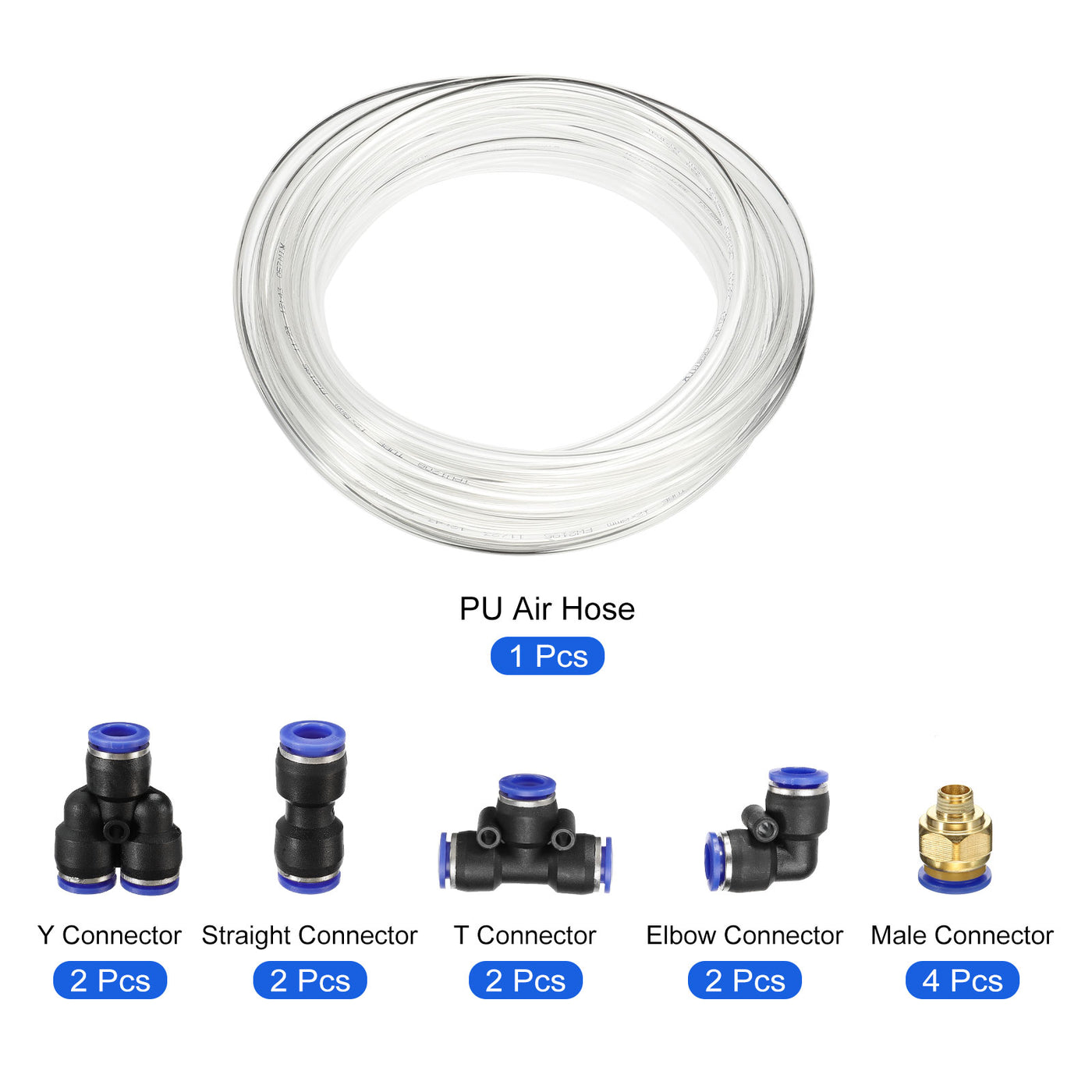Harfington Pneumatic PU Air Hose Pipes Kit, Tube Connector with Push to Connect Fitting