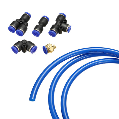 Harfington Pneumatic PU Air Hose Pipes Kit, Tube Connector with Push to Connect Fitting