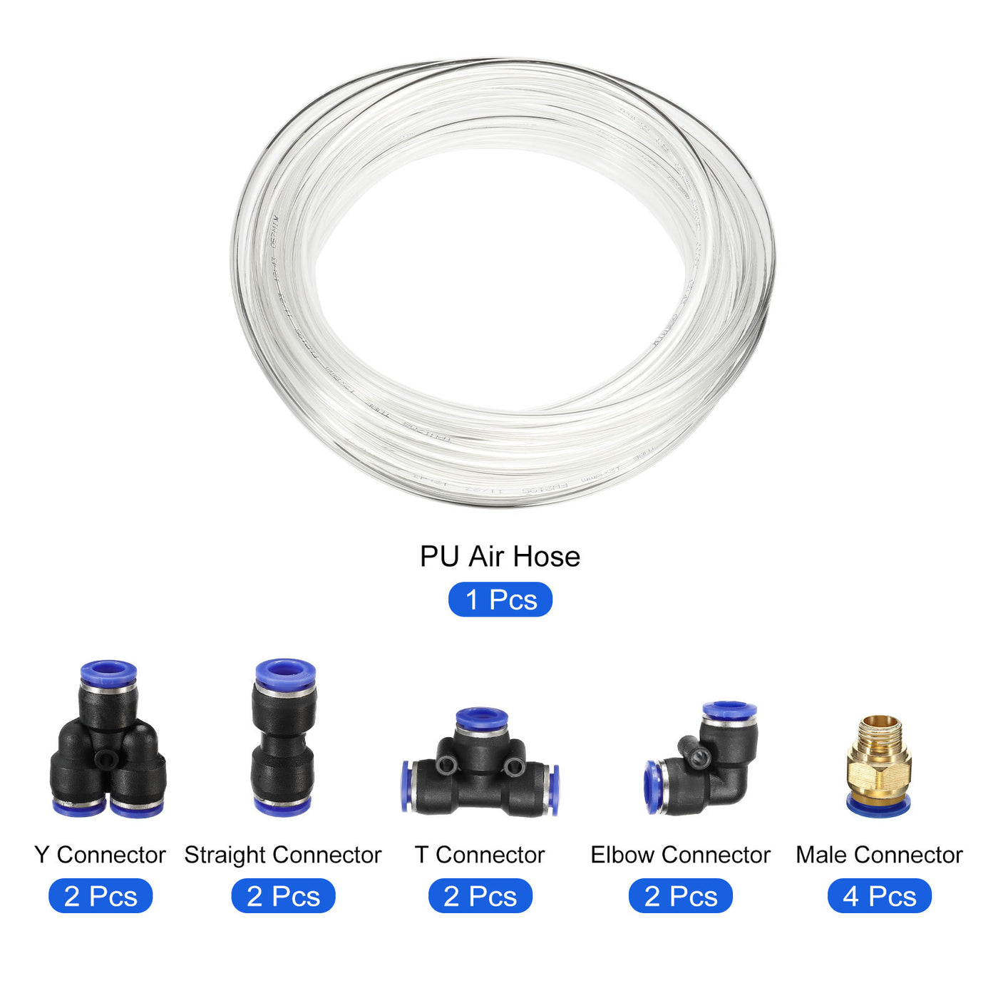 Harfington Pneumatic PU Air Hose Pipe Kits, Tube Connector with Push to Connect Fitting