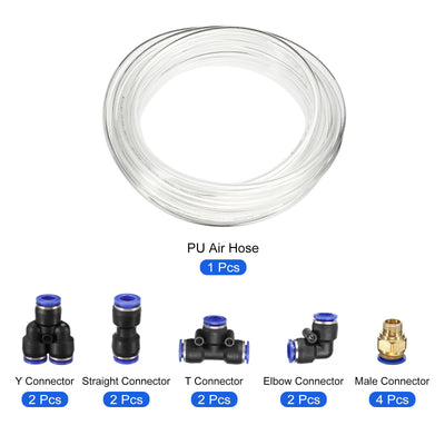Harfington Pneumatic PU Air Hose Pipe Kits, Tube Connector with Push to Connect Fitting