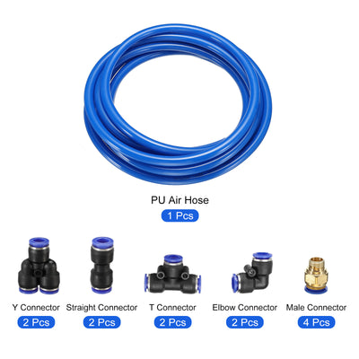 Harfington Pneumatic PU Air Hose Pipe Kits, Tube Connector with Push to Connect Fitting