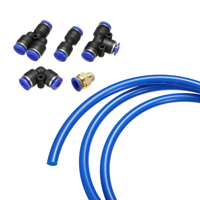 Harfington Pneumatic PU Air Hose Pipe Kits, Tube Connector with Push to Connect Fitting