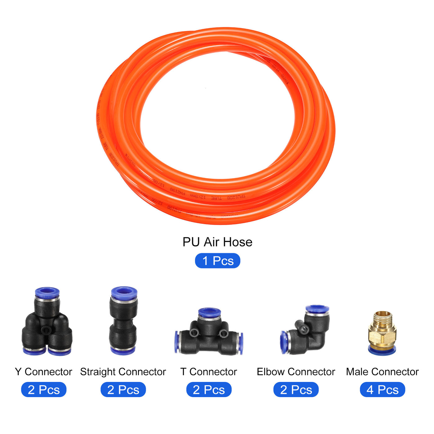 Harfington Pneumatic PU Air Hose Pipe Kits, Tube Connector with Push to Connect Fitting