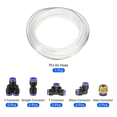 Harfington Pneumatic PU Air Hose Pipe Kits, Tube Connectors with Push to Connect Fittings
