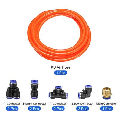 Harfington Pneumatic PU Air Hose Pipe Kits, Tube Connectors with Push to Connect Fittings