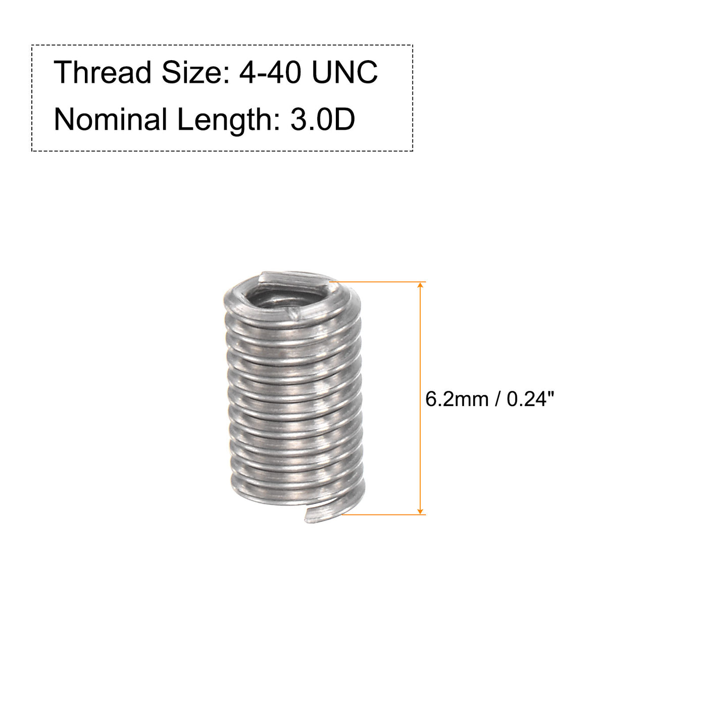 uxcell Uxcell Wire Thread Inserts 4-40 UNC 3.0D 304 Stainless Steel Helical Type Coiled Wire Screw Repair Threaded Sleeve Steel Sheath 5pcs