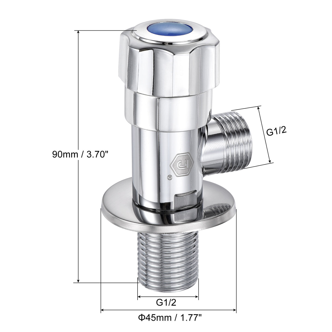 Harfington Household Angle Valve Rotary Nickel Plated Brass Water Stop Valve with Plum Handle