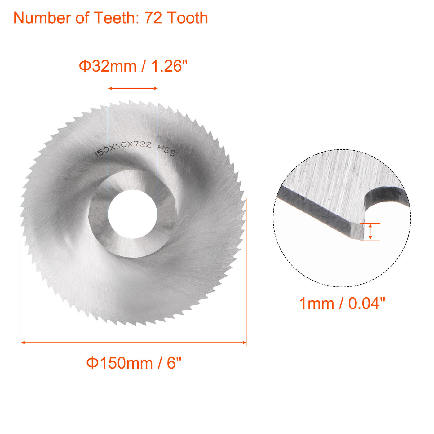 Harfington 150mm Dia 32mm Arbor 1mm Thick 72 Tooth High Speed Steel Circular Saw Blade