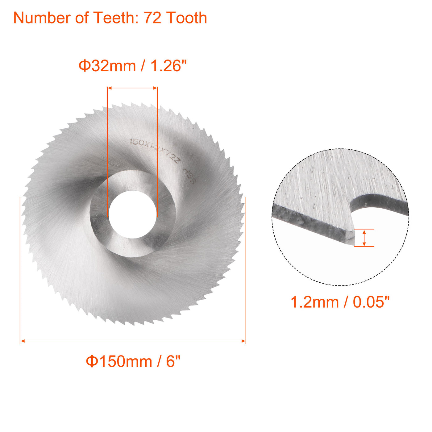 Harfington 150mm Dia 32mm Arbor 1.2mm Thick 72 Tooth High Speed Steel Circular Saw Blade